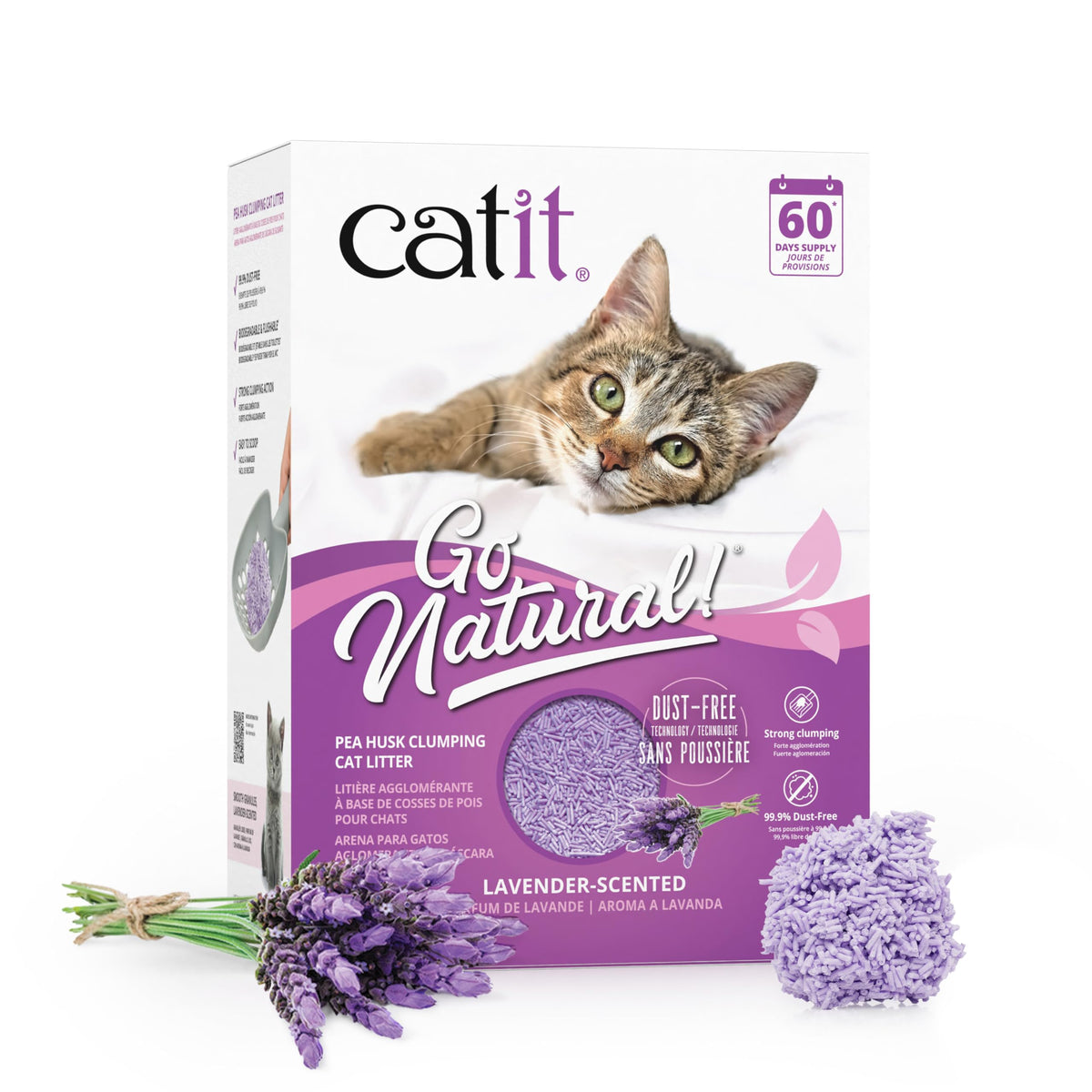 Catit Go Natural pea husk litter pack with eco-friendly packaging.