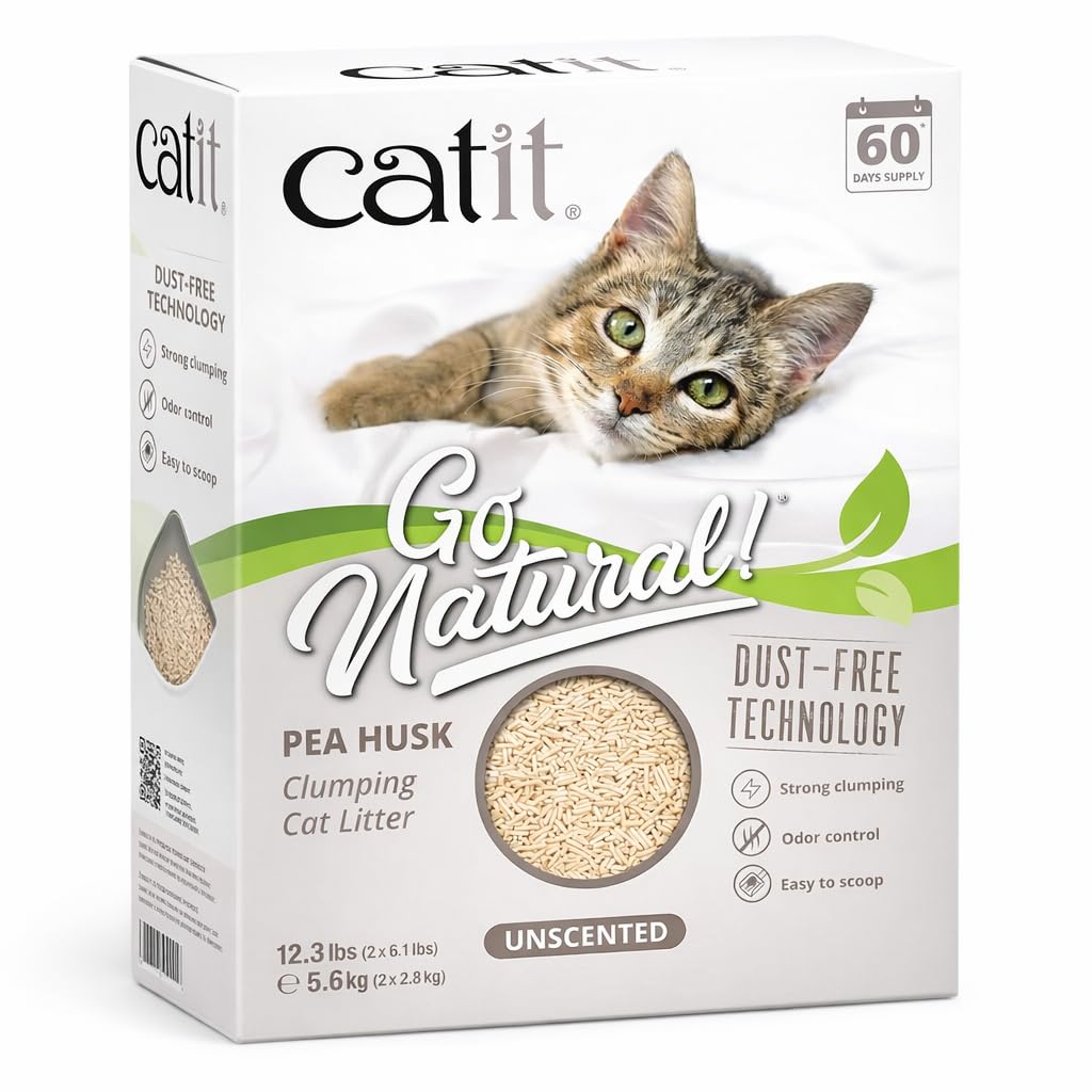 Catit Go Natural pea husk pellets close-up showing natural clumping action