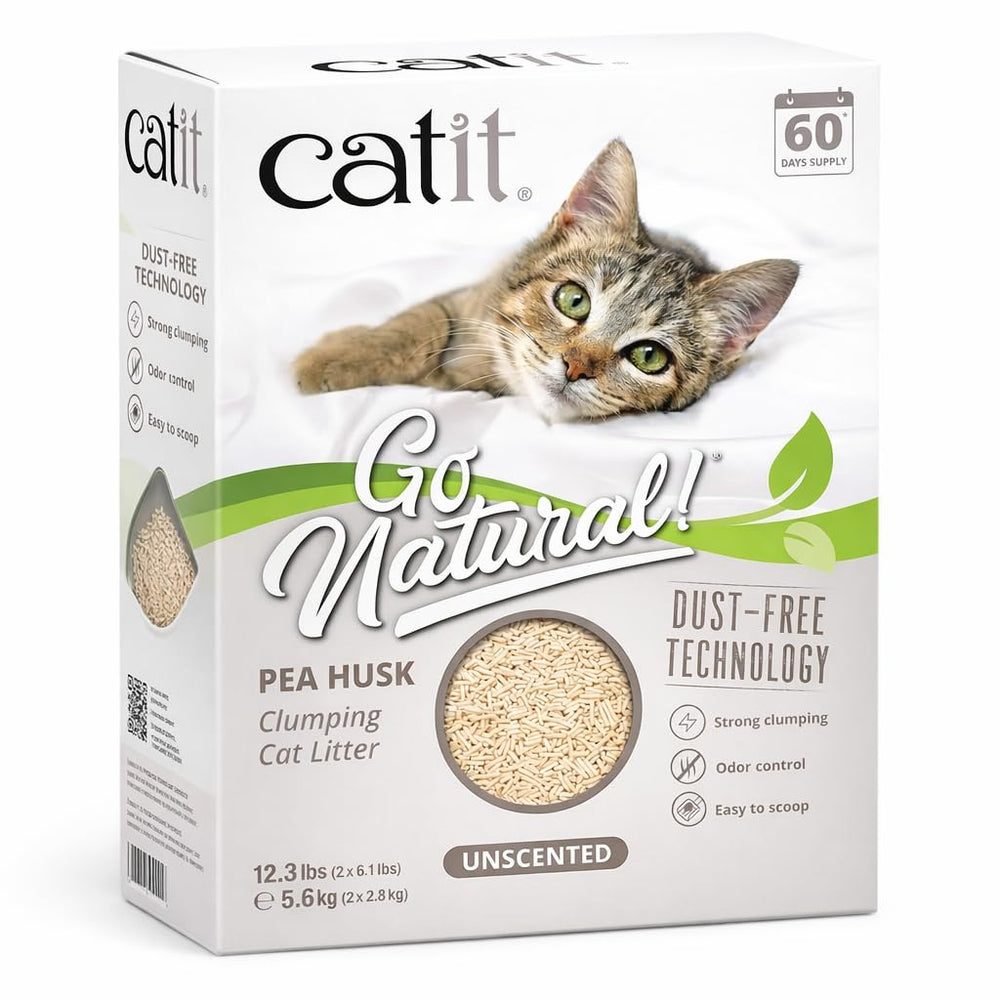 Catit Go Natural pea husk pellets close-up showing natural clumping action