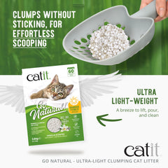 Catit Go Natural forms easy-to-scoop clumps for quick cleanup.