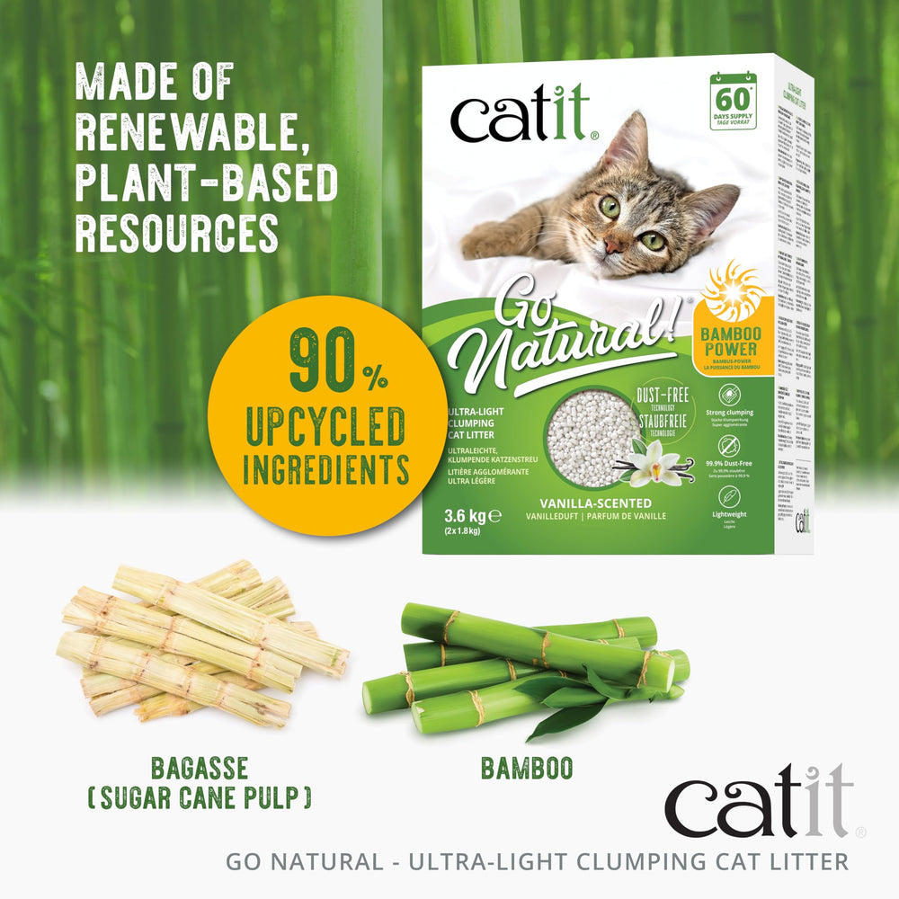 Catit Go Natural vanilla scent deodorizes while keeping litter fresh.