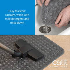 Catit Large Cat Litter Mat easy cleaning—shake, vacuum, or rinse quickly.