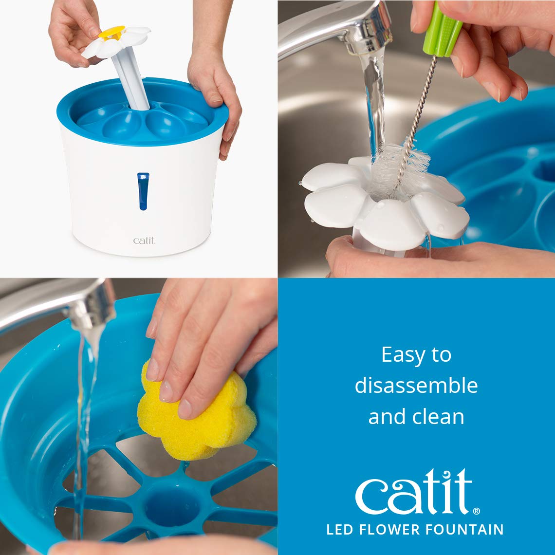 Catit LED Flower Fountain easy disassembly enables quick cleaning