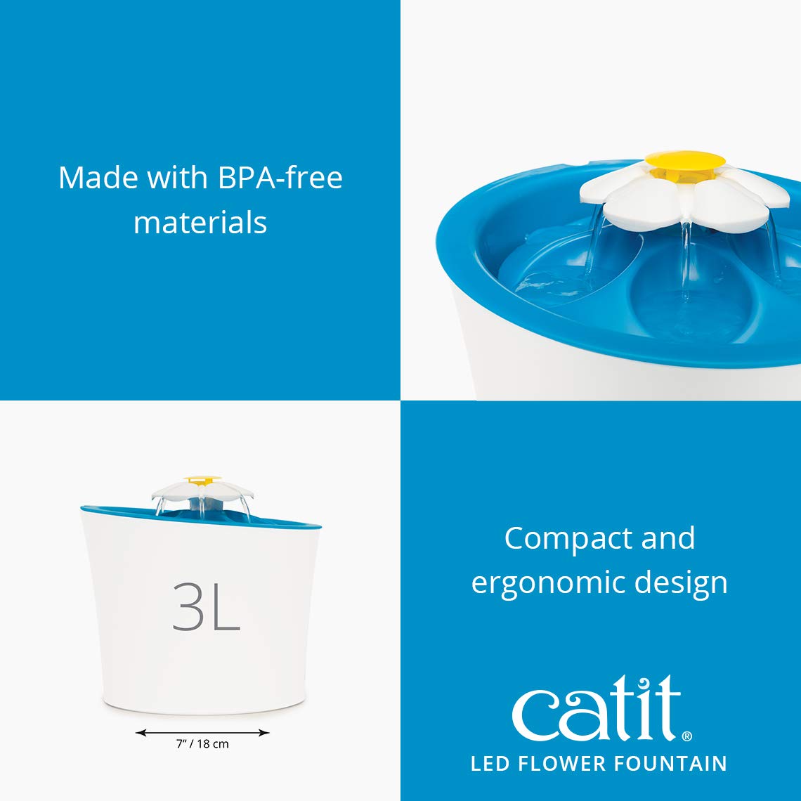Catit LED Flower Fountain LED nightlight brightens the area