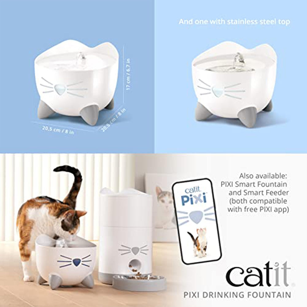 Catit PIXI arch-spout design for comfortable drinking.