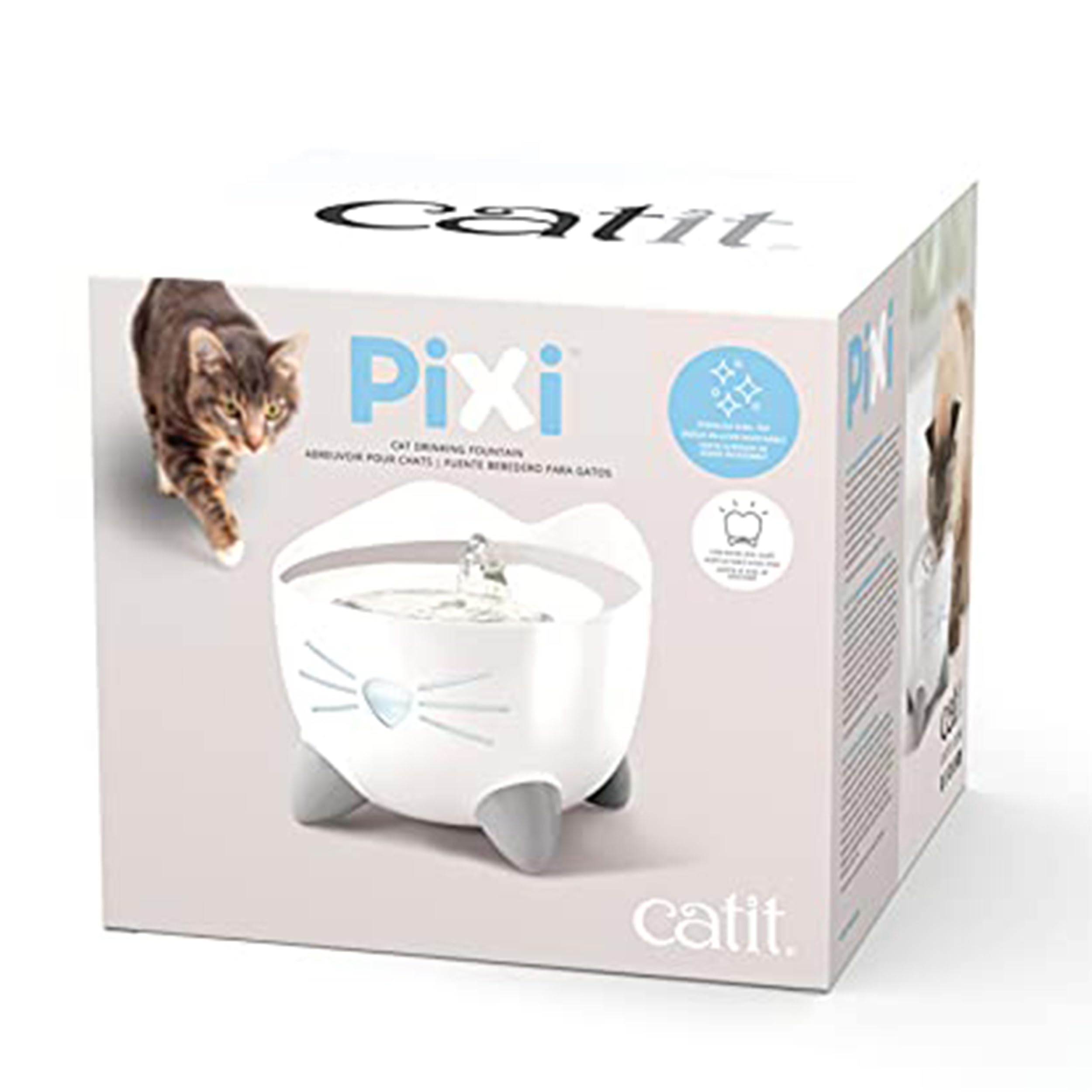 Catit PIXI bubbling top feature for playful water energy.