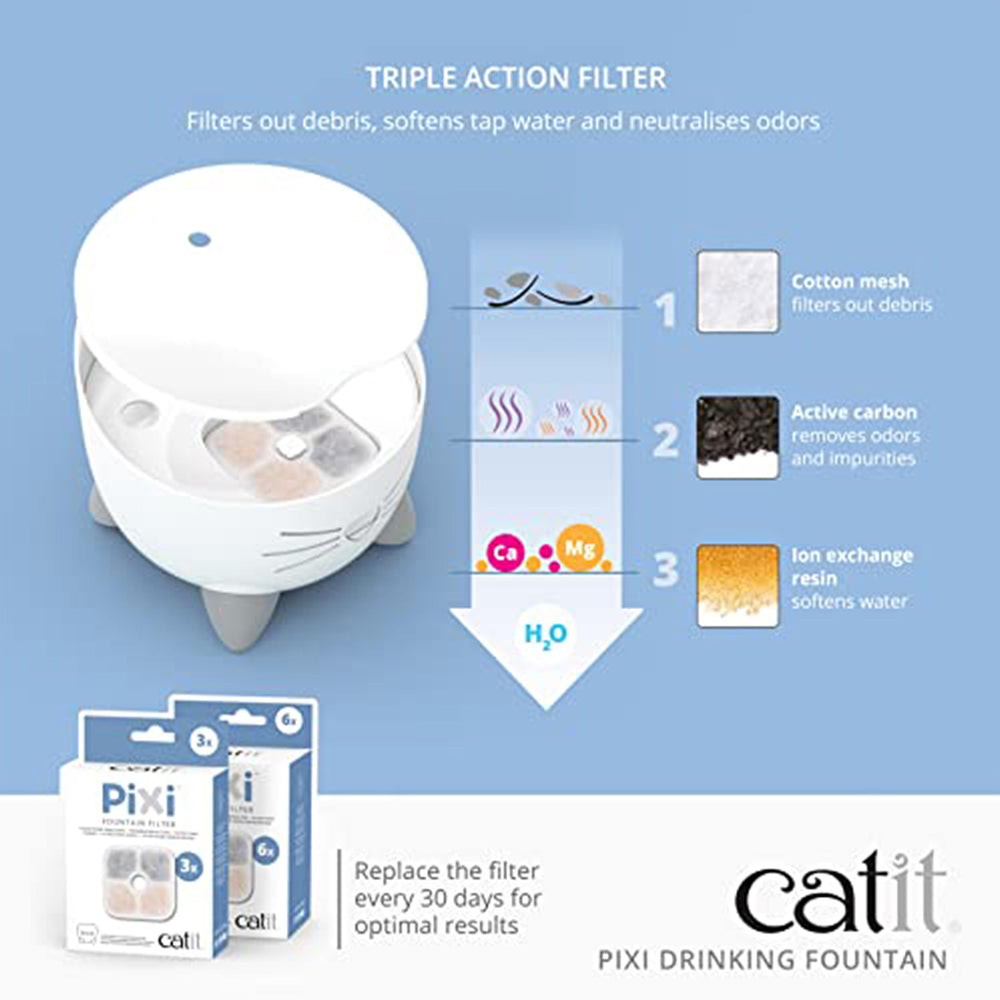 Catit PIXI nose light glowing to signal low water.