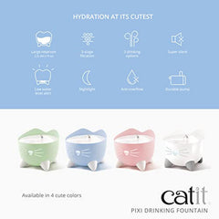 Catit PIXI fountain side view highlighting ergonomic arch spout.