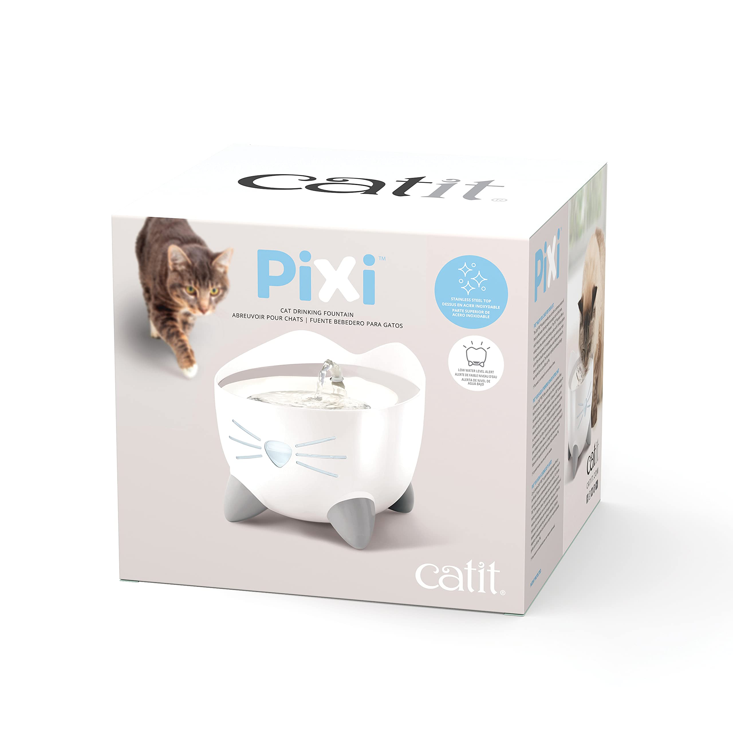 Catit PIXI Fountain triple filter system cleans water.