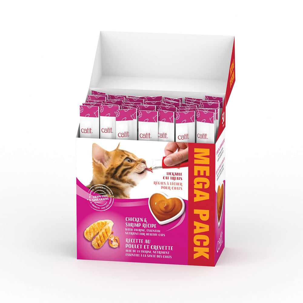 Catit Creamy lickable tubes served on a dish for easy rewarding moments.