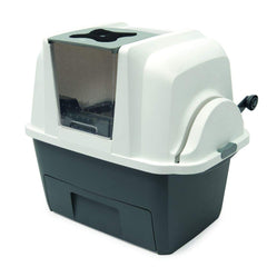 Catit Smartsift front view with privacy hood for comfortable cat access.