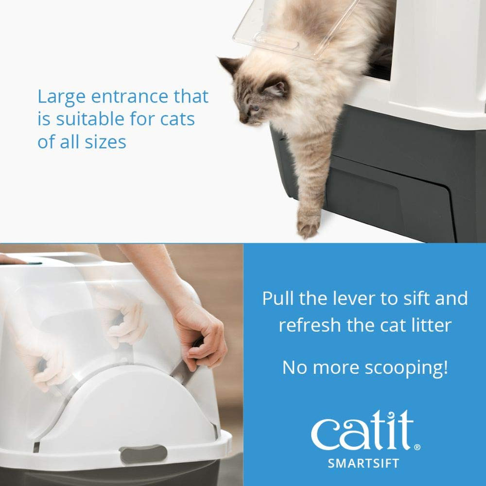 Catit Smartsift side view showing pull-out waste drawer for easy disposal.