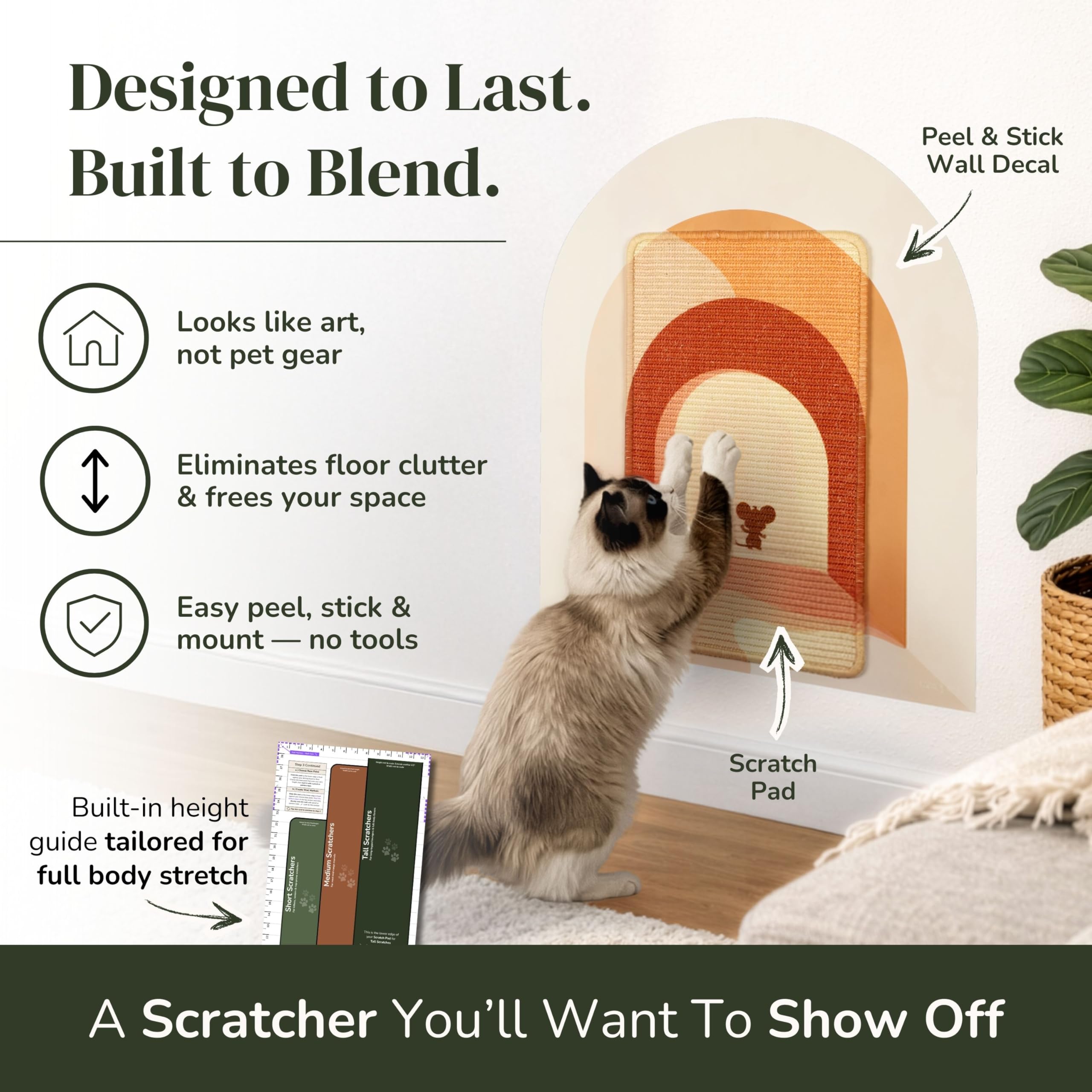 Wall-mounted scratch pad doubles as stylish cat entertainment.