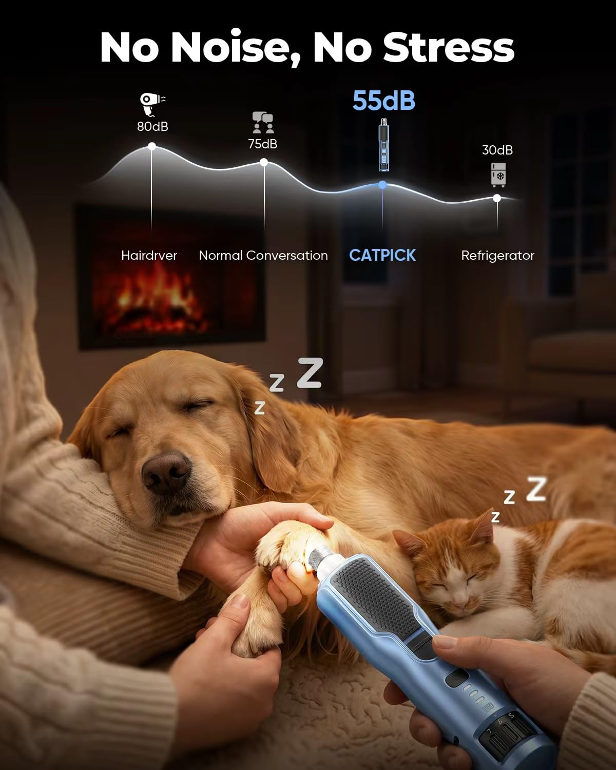 CATPICK nail grinder with LED ring improves visibility for dark nails.