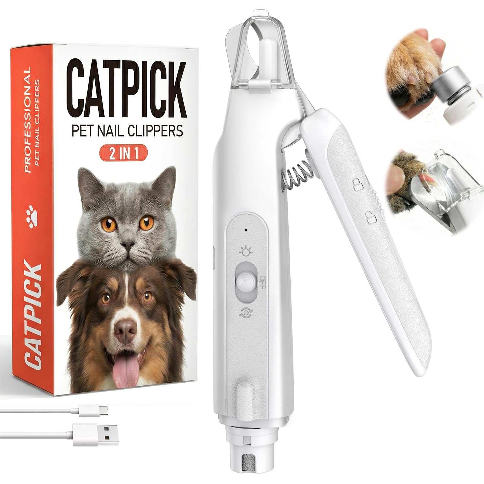 Catpick care 2-in-1 nail clipper with grinder and LED light for precise trims.