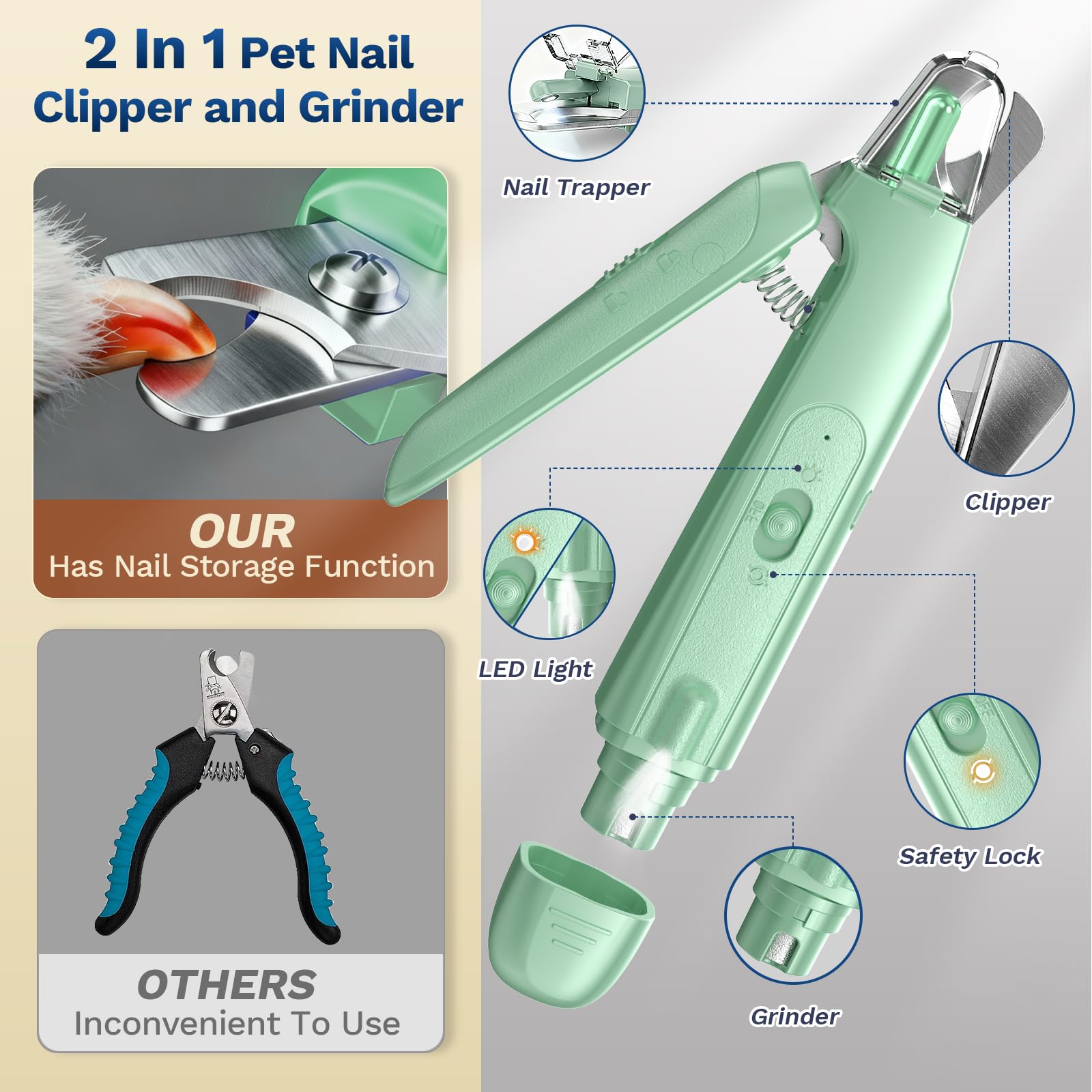 Catpick care cordless design supports grooming without a outlet