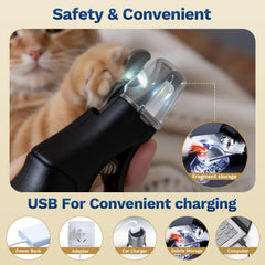 Catpick Care cordless rechargeable trimmer in use for quiet pet grooming