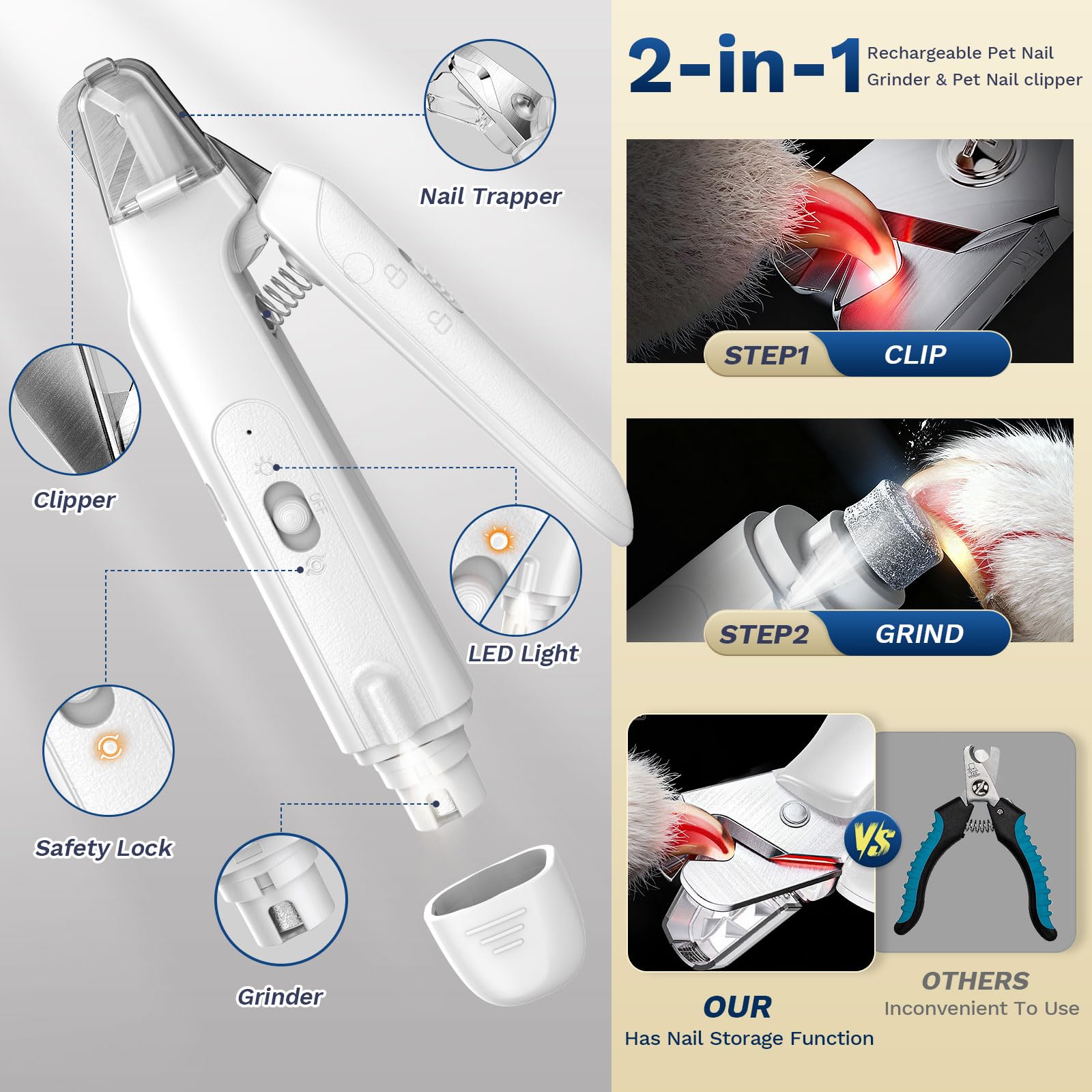 Catpick care LED highlight for safe, visible trims on dark nails.
