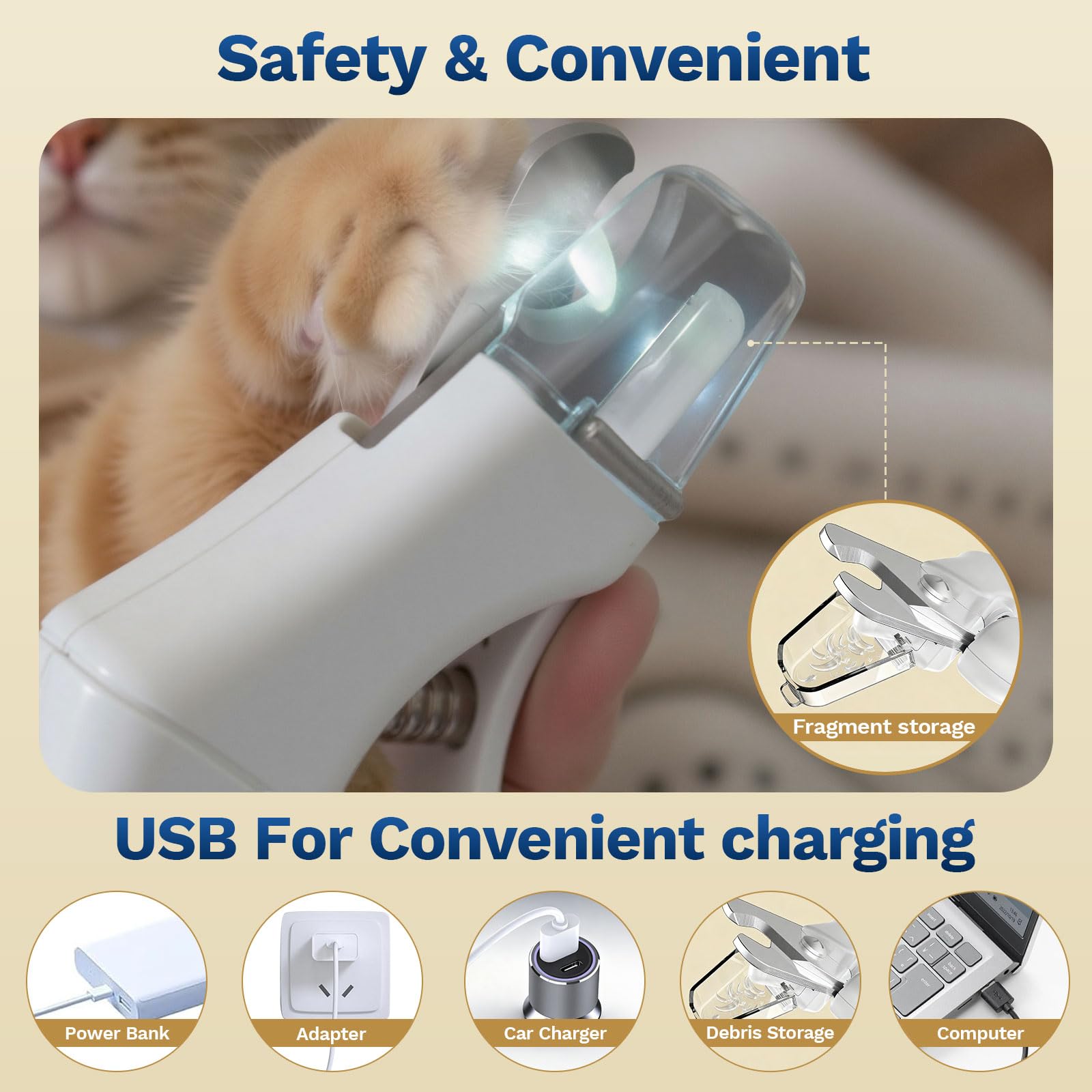 Catpick care quiet cordless design reduces pet startle during grooming.
