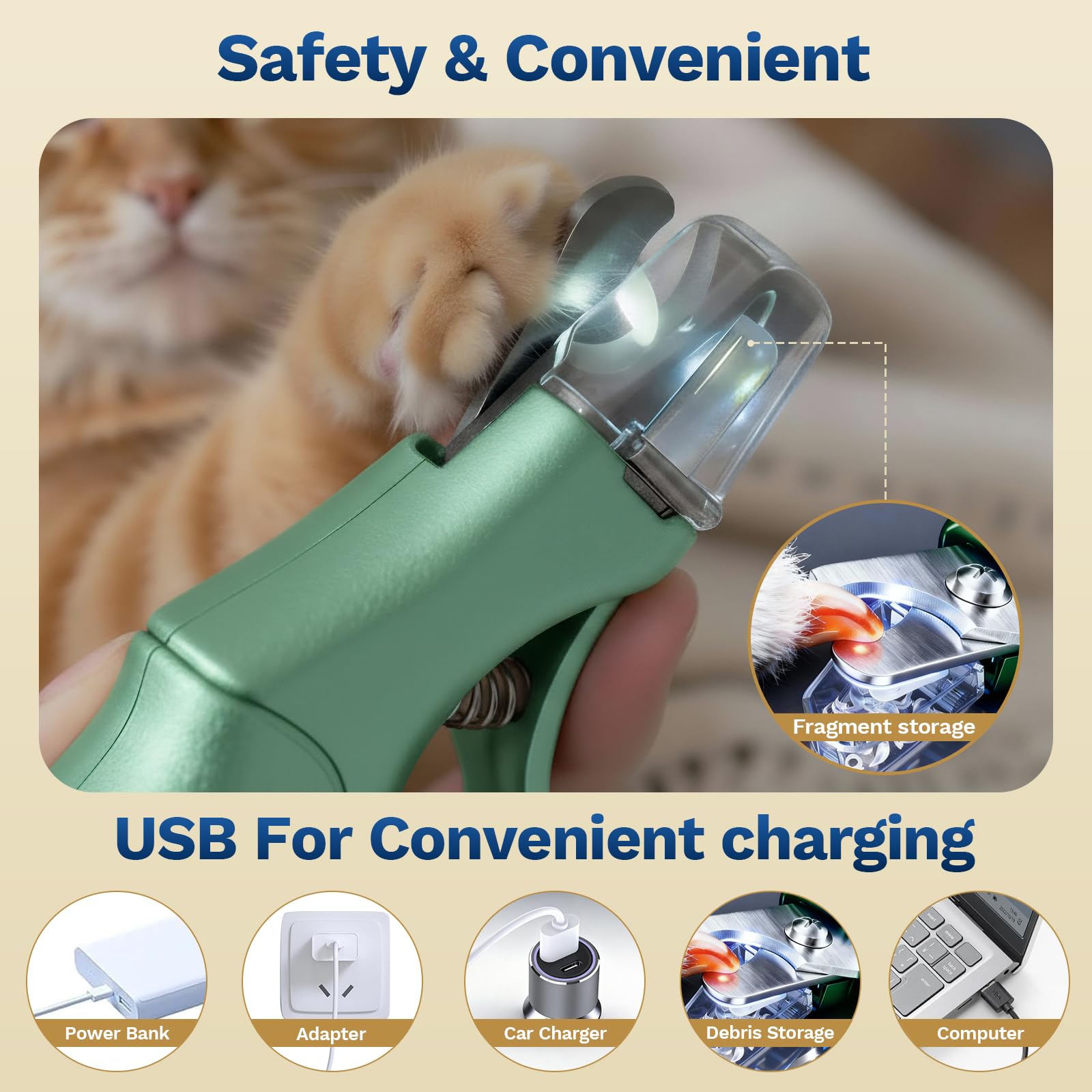 Catpick care USB-C rechargeable cordless design enables quiet grooming anywhere