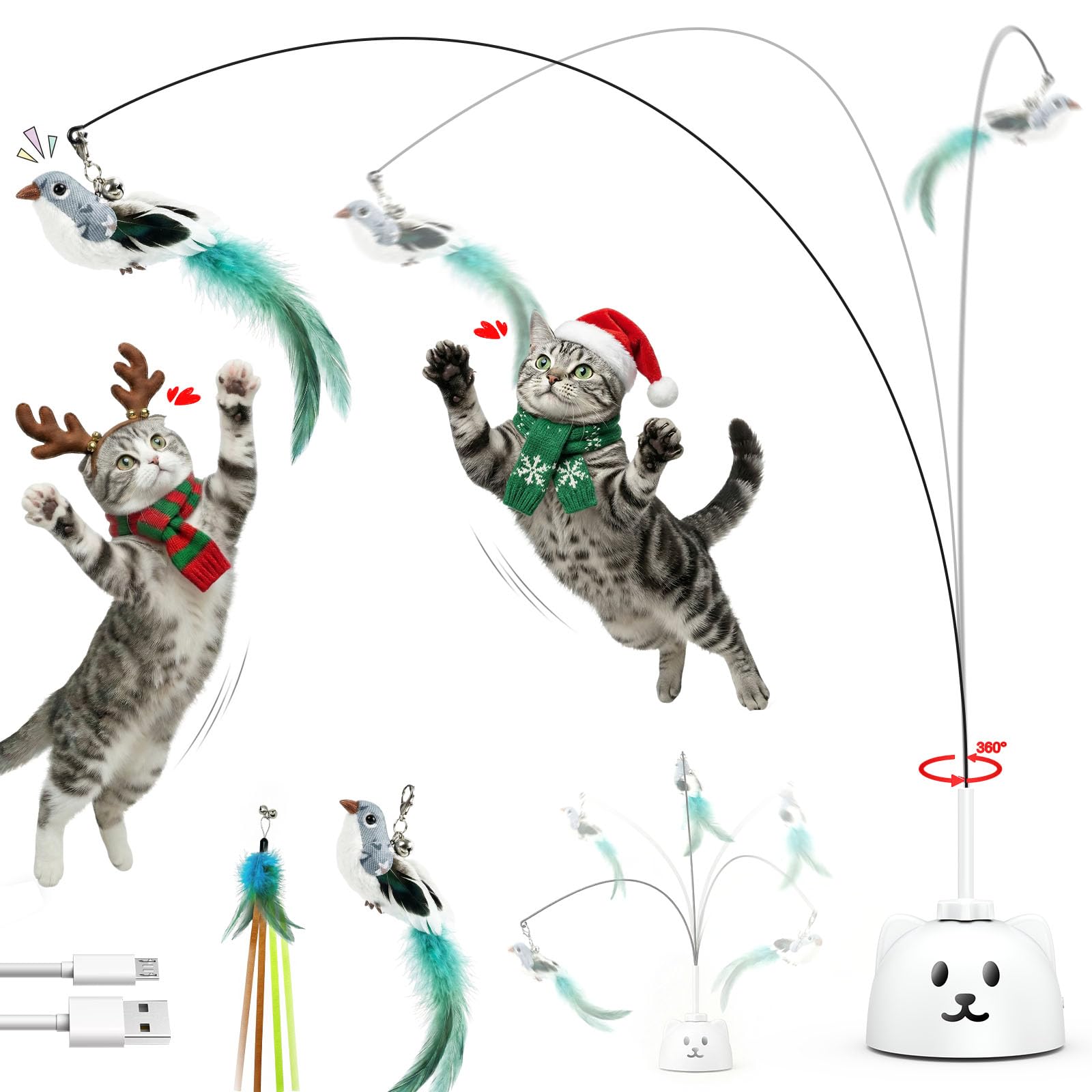 Catpick joy 360° spin bird toy shown on surface for interactive indoor play