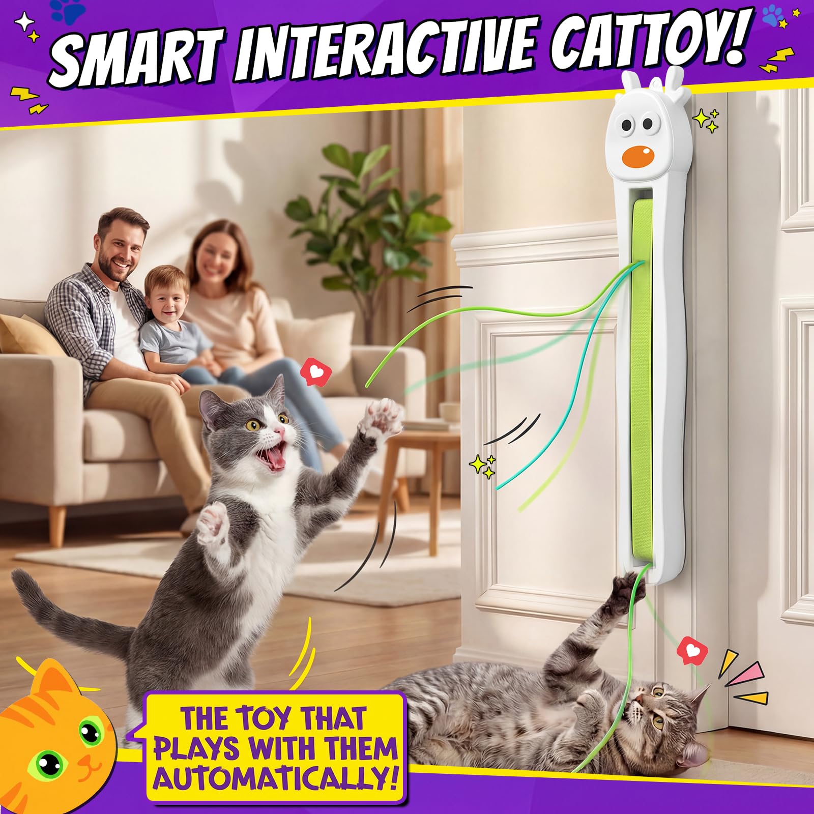 Catpick Joy interactive toy in motion for energetic indoor play.