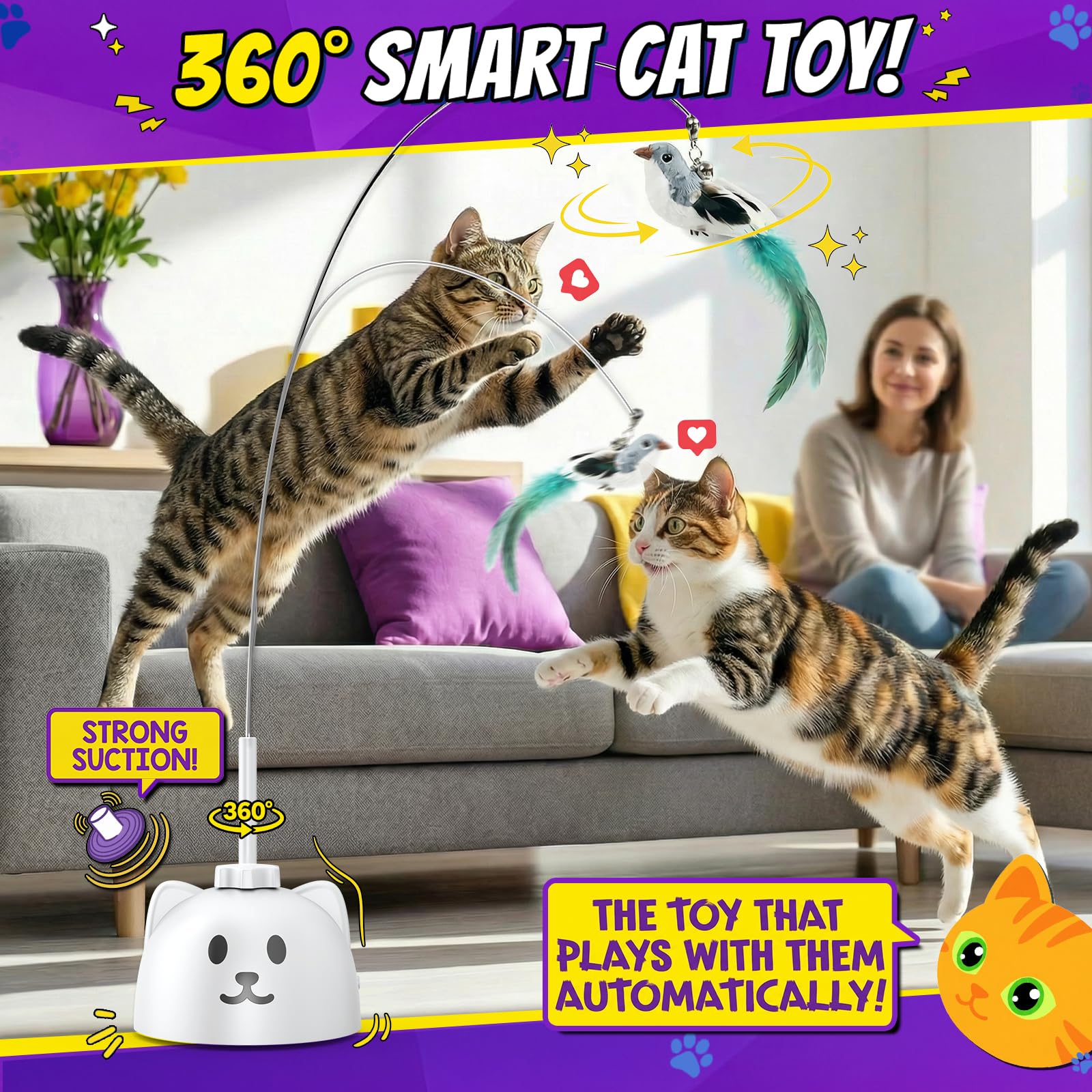 Catpick joy silicone-protected rod visible during safe play near furniture