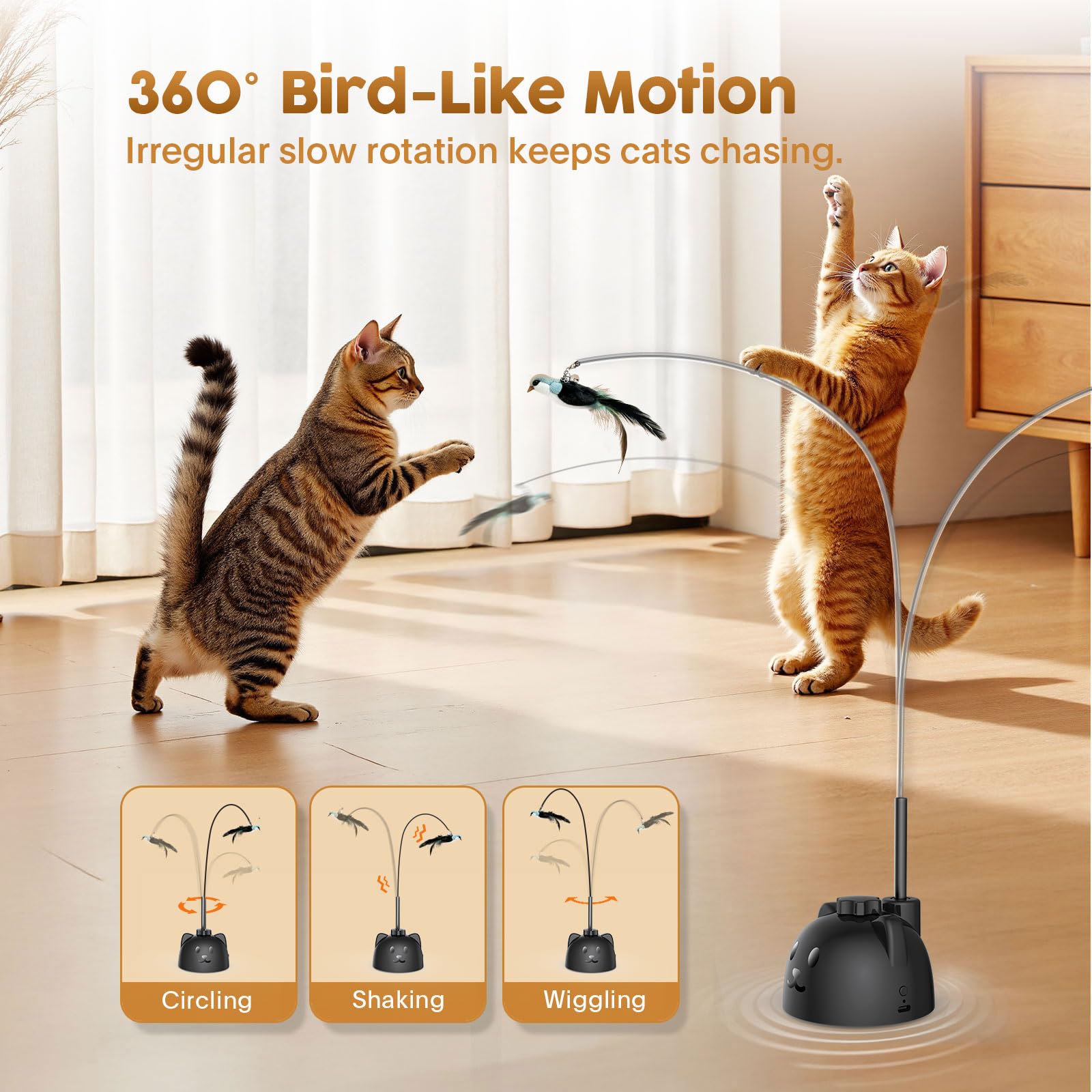 Catpick joy silicone-sleeved rod protects furniture during play sessions.