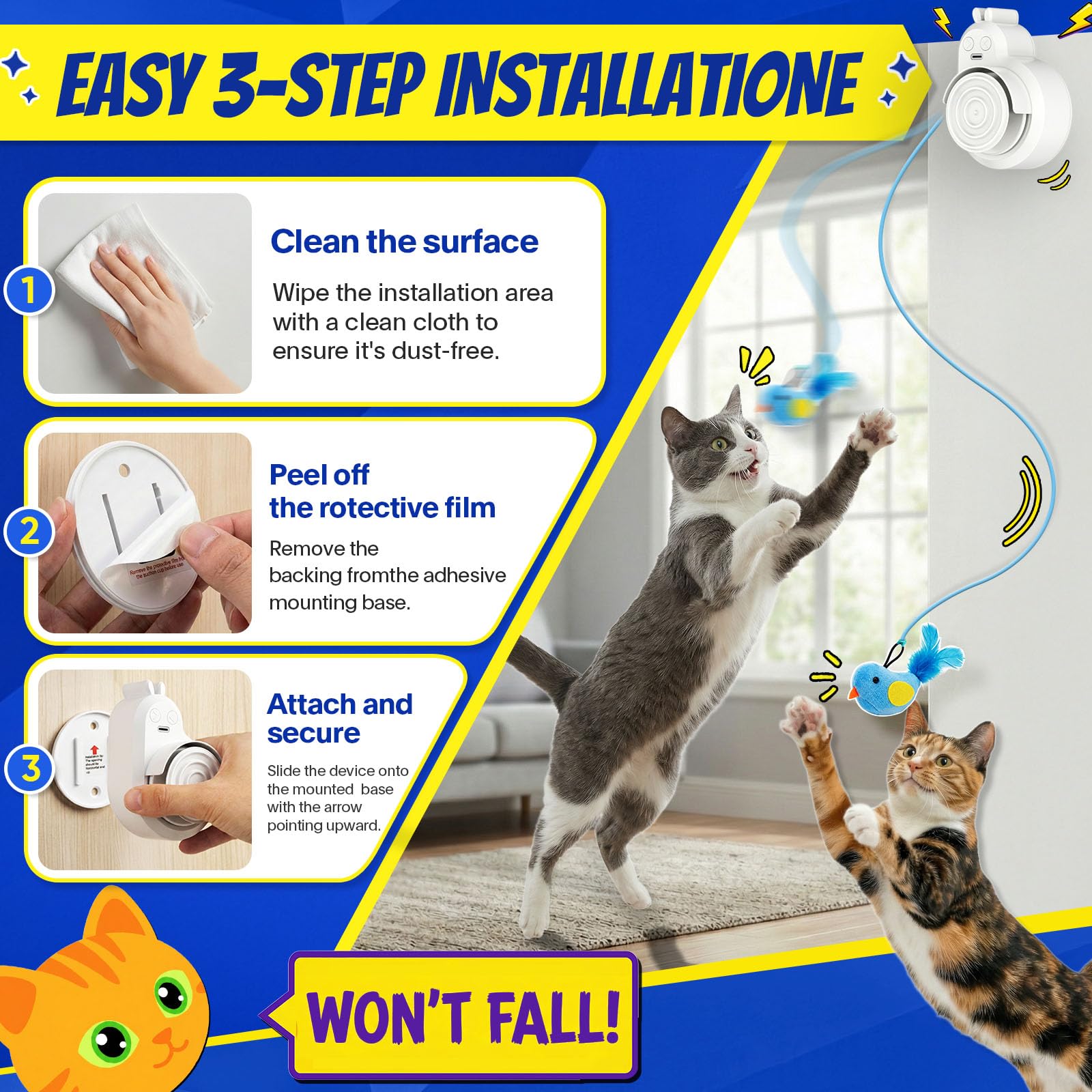 Catpick soft tether design reduces tangles during play