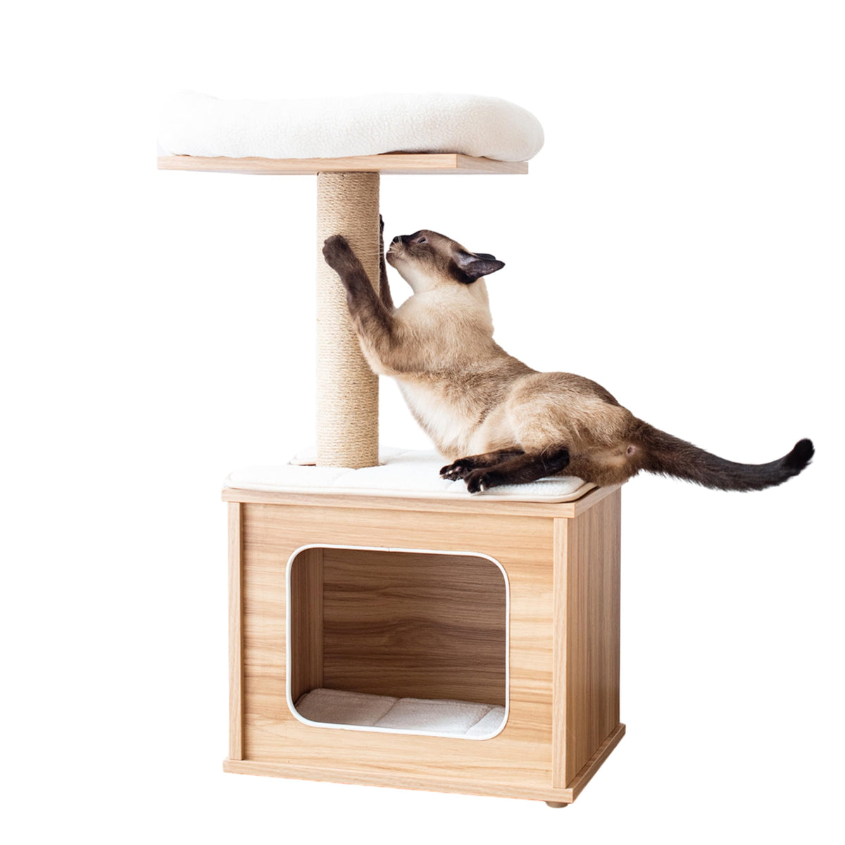 Catry 29.7in tall 3-level cat tree with large base condo for stability.