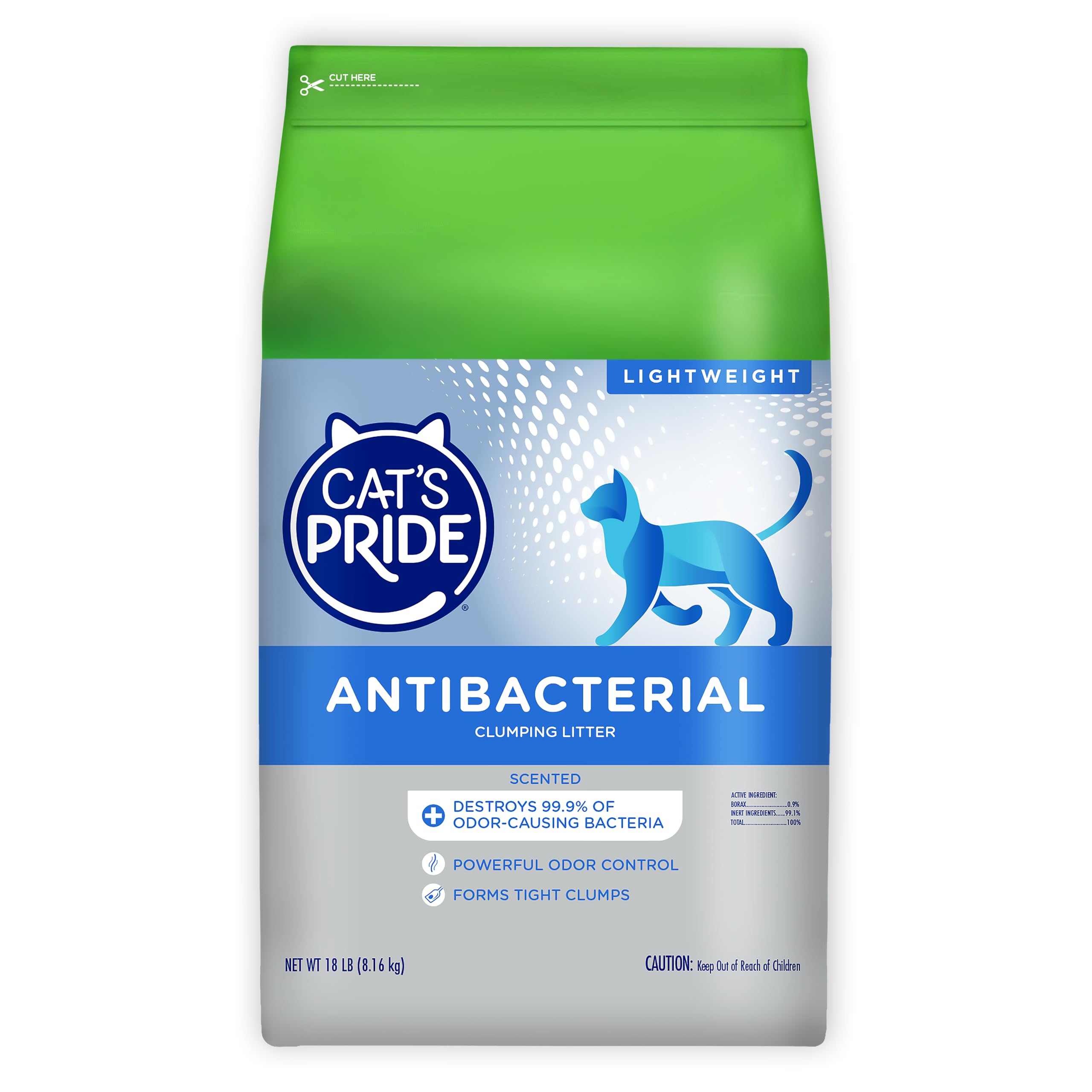 Cat's Pride antibacterial litter 18lb bag for odor control.
