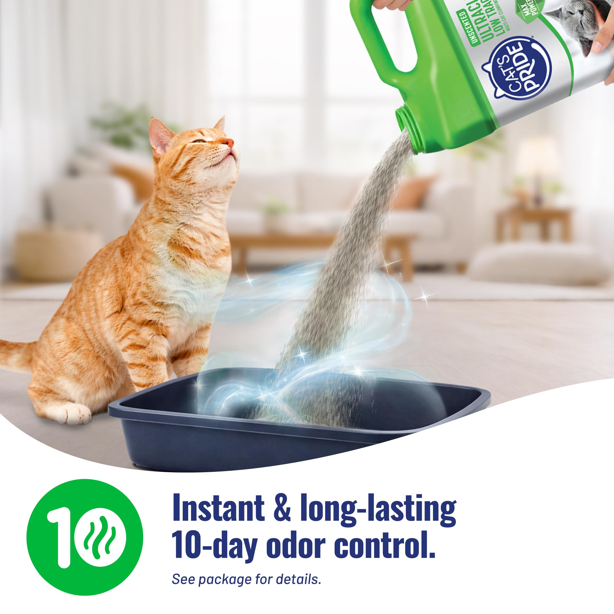 Cat's Pride 99% dust-free formula keeps surfaces cleaner.