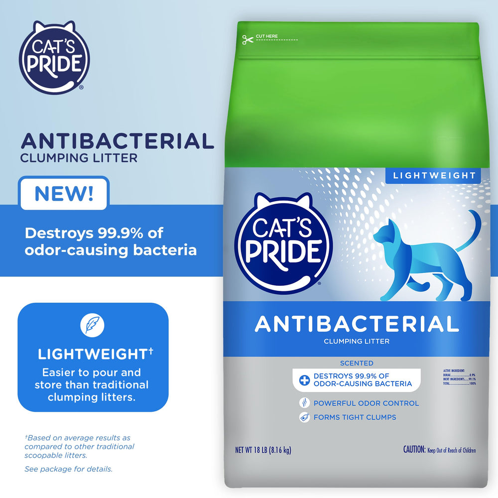 Cat's Pride lightweight litter for easy pouring and storage.
