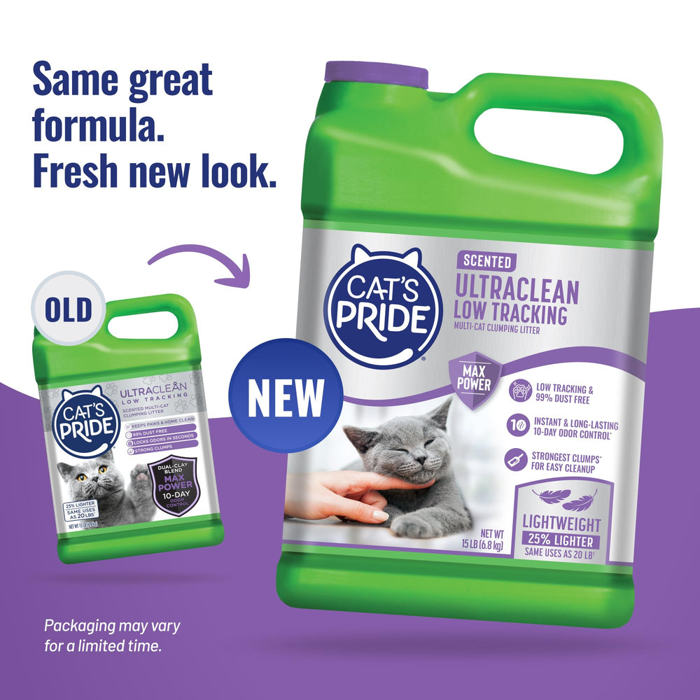 Cat's Pride Max Power odor-control graphic illustrating long-lasting freshness.