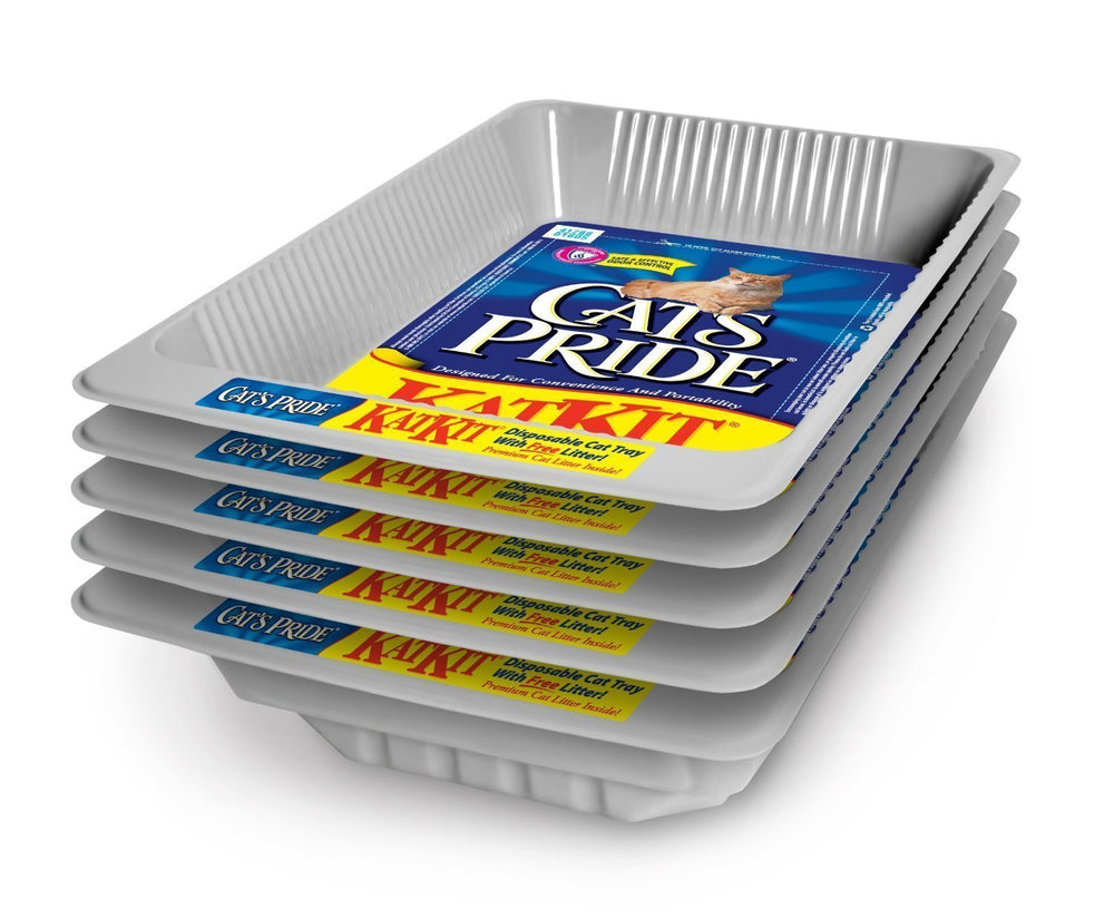 Cat's Pride Oil Dri disposable litter pan 5-pack, assembly view for quick cleanup.