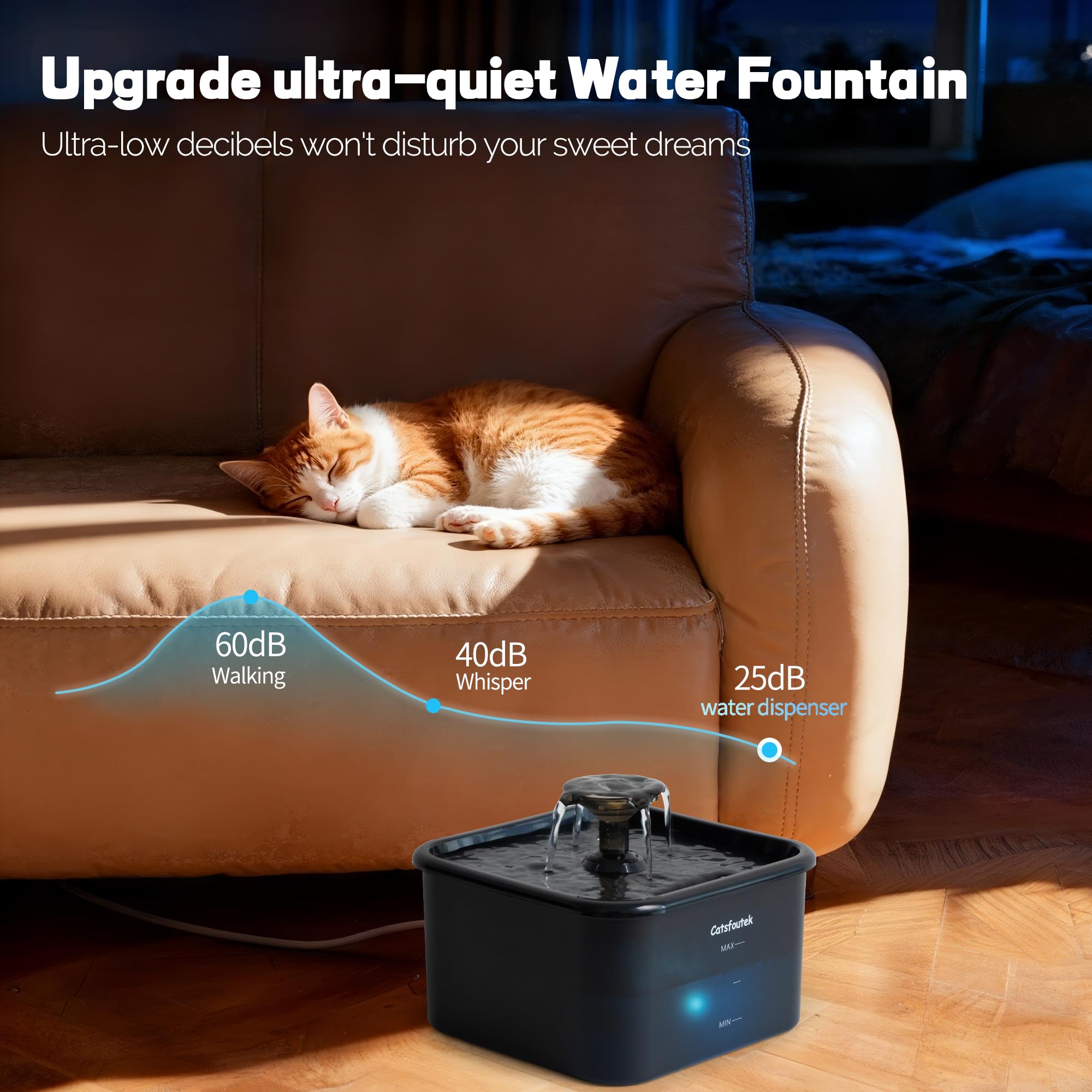 Catsfoutek 2.2L capacity extends water availability for pets