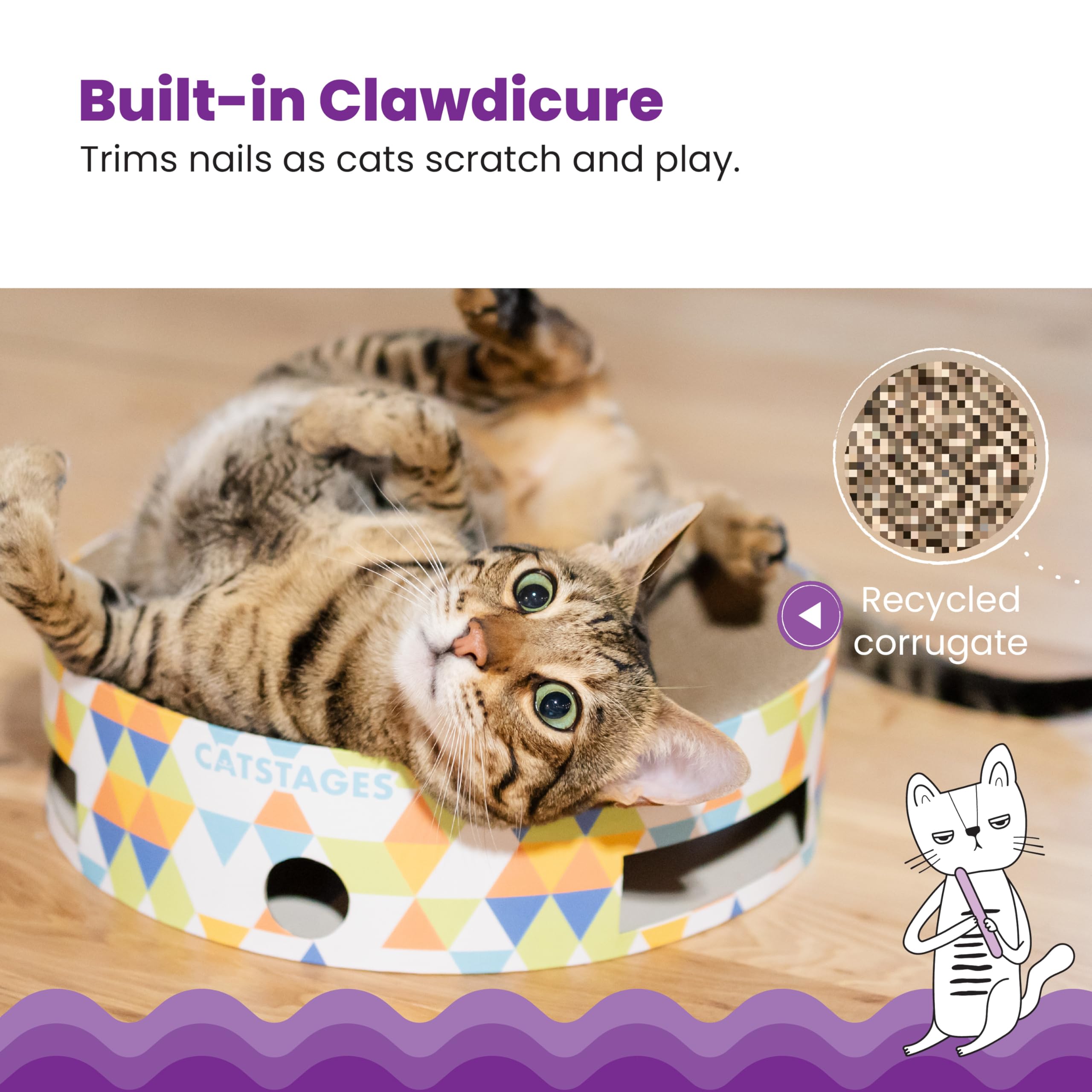 Catstages bowl lounger design provides a cozy resting spot between games.