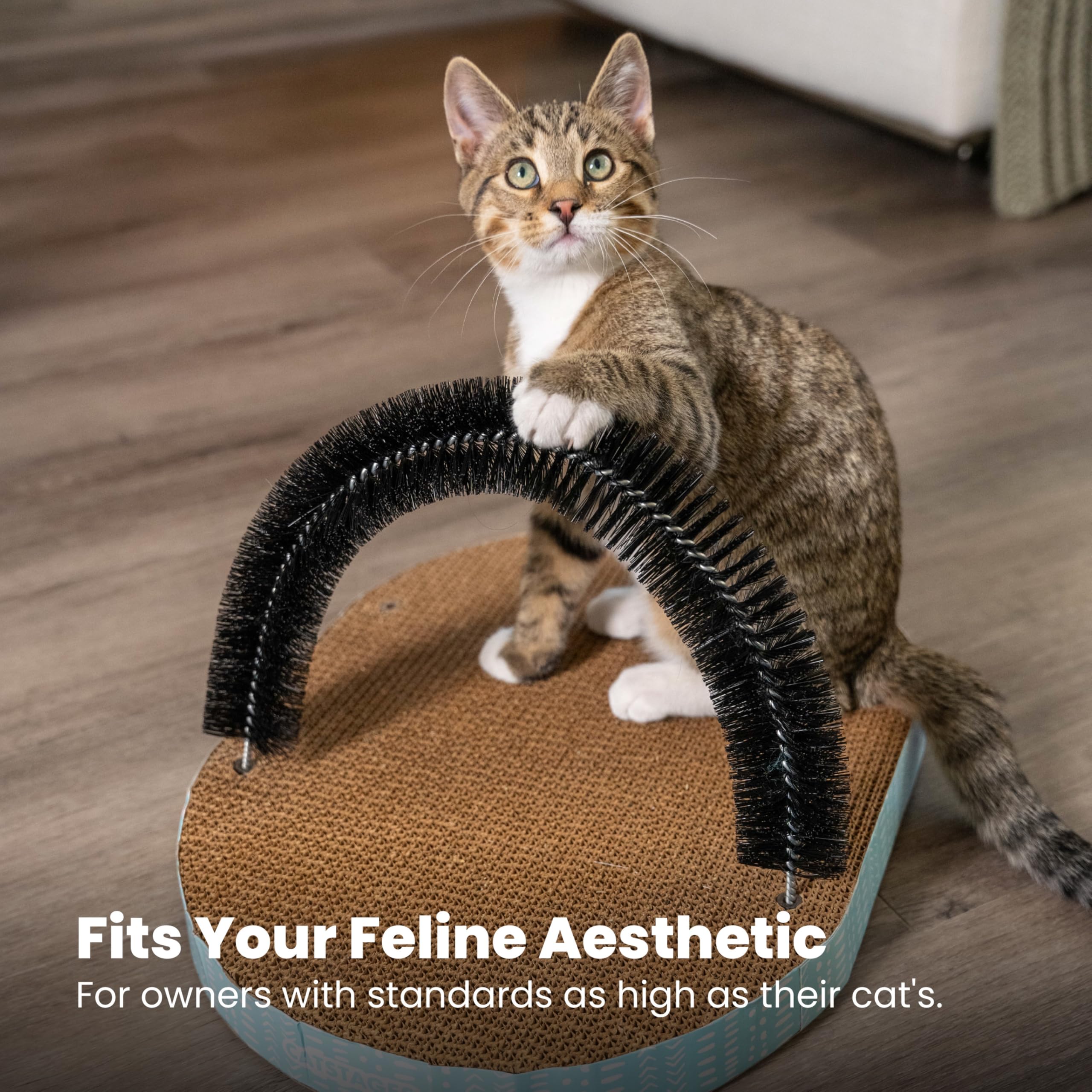 Catstages modern design blends with home decor while offering practical scratch and grooming.