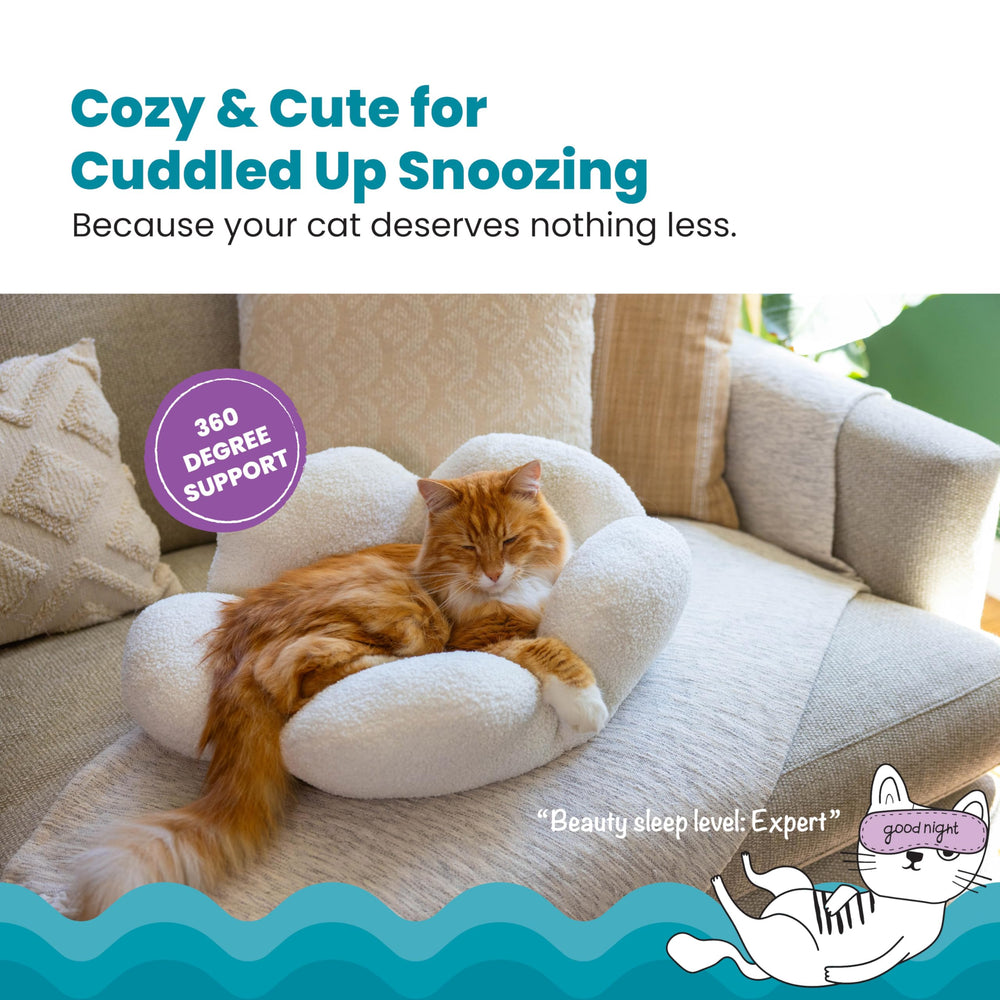 Catstages Purrfect Petals bed with 360-degree raised edges for secure nesting.