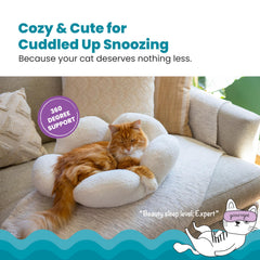 Catstages Purrfect Petals bed with 360-degree raised edges for secure nesting.