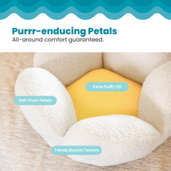 Catstages Purrfect Petals bed with water-resistant base keeps surfaces cleaner.