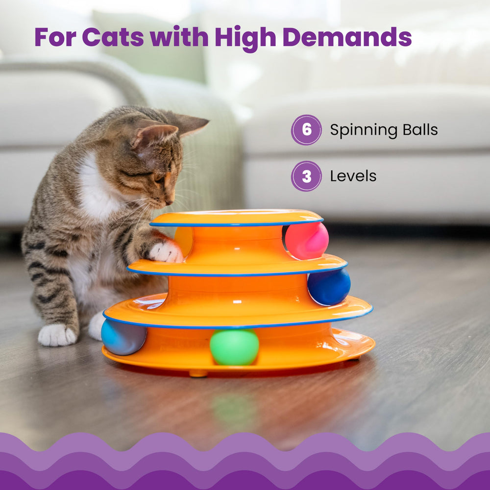 Catstages Tower of Tracks features a non-slip base for stable indoor play.