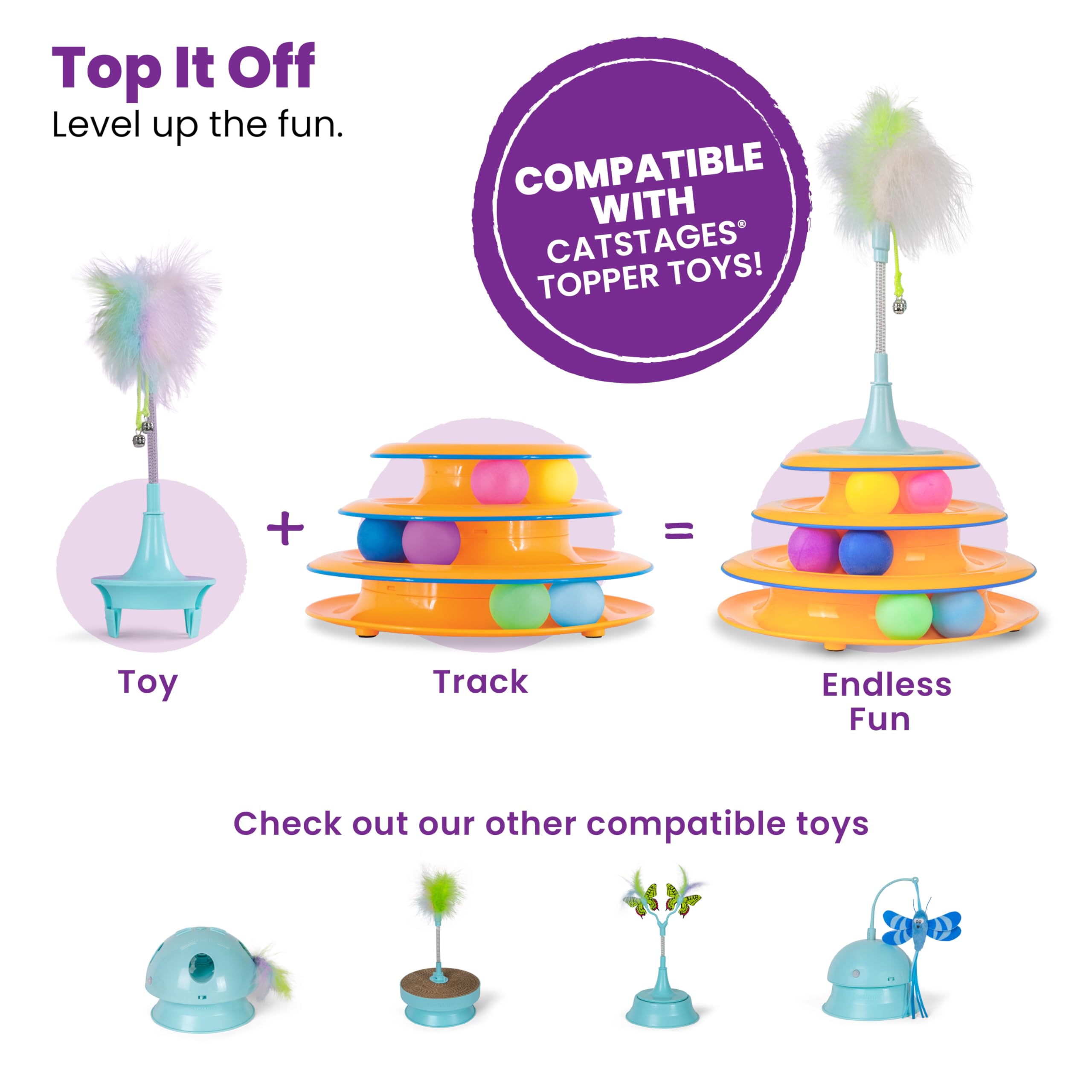 Catstages Tower of Tracks enriches multi-cat play and shared enjoyment.