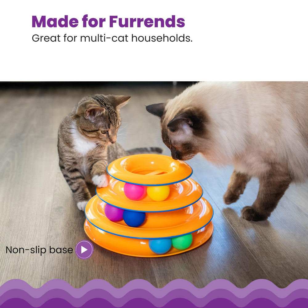 Catstages Tower of Tracks safety bar supports secure, worry-free solo play.