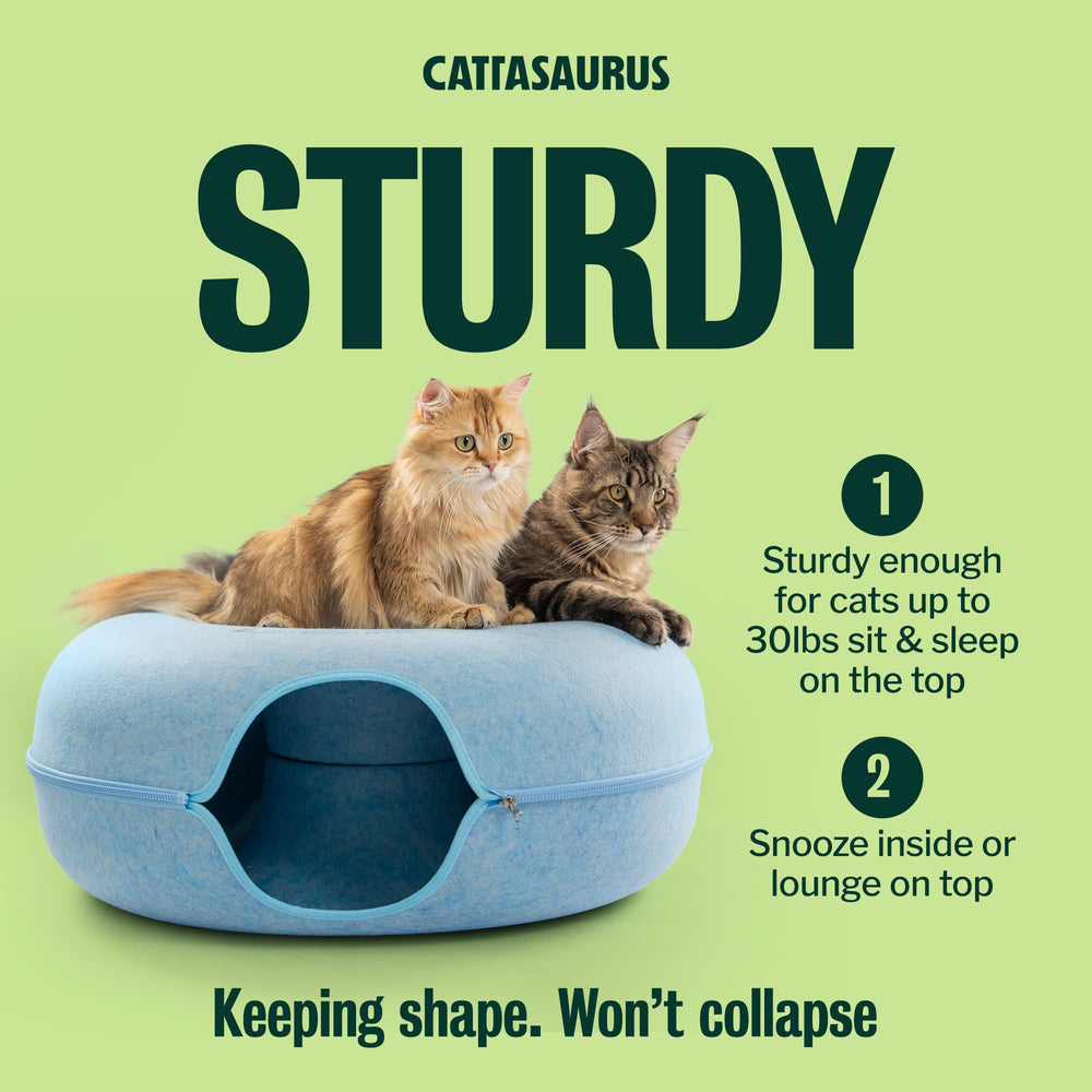 Cattasaurus Peekaboo Cat Cave 3in1 design conserves space and adapts to pets