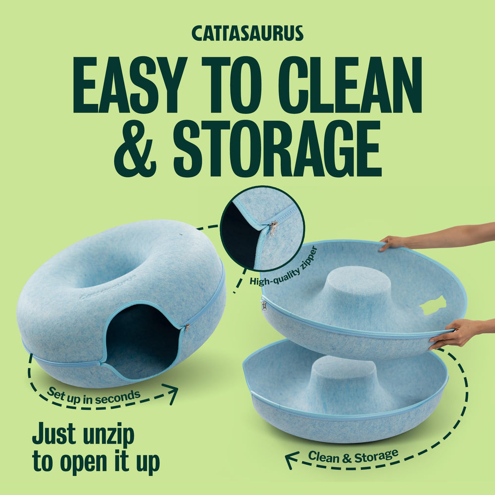 Cattasaurus Peekaboo Cat Cave easy-clean detachable tunnel for quick washing