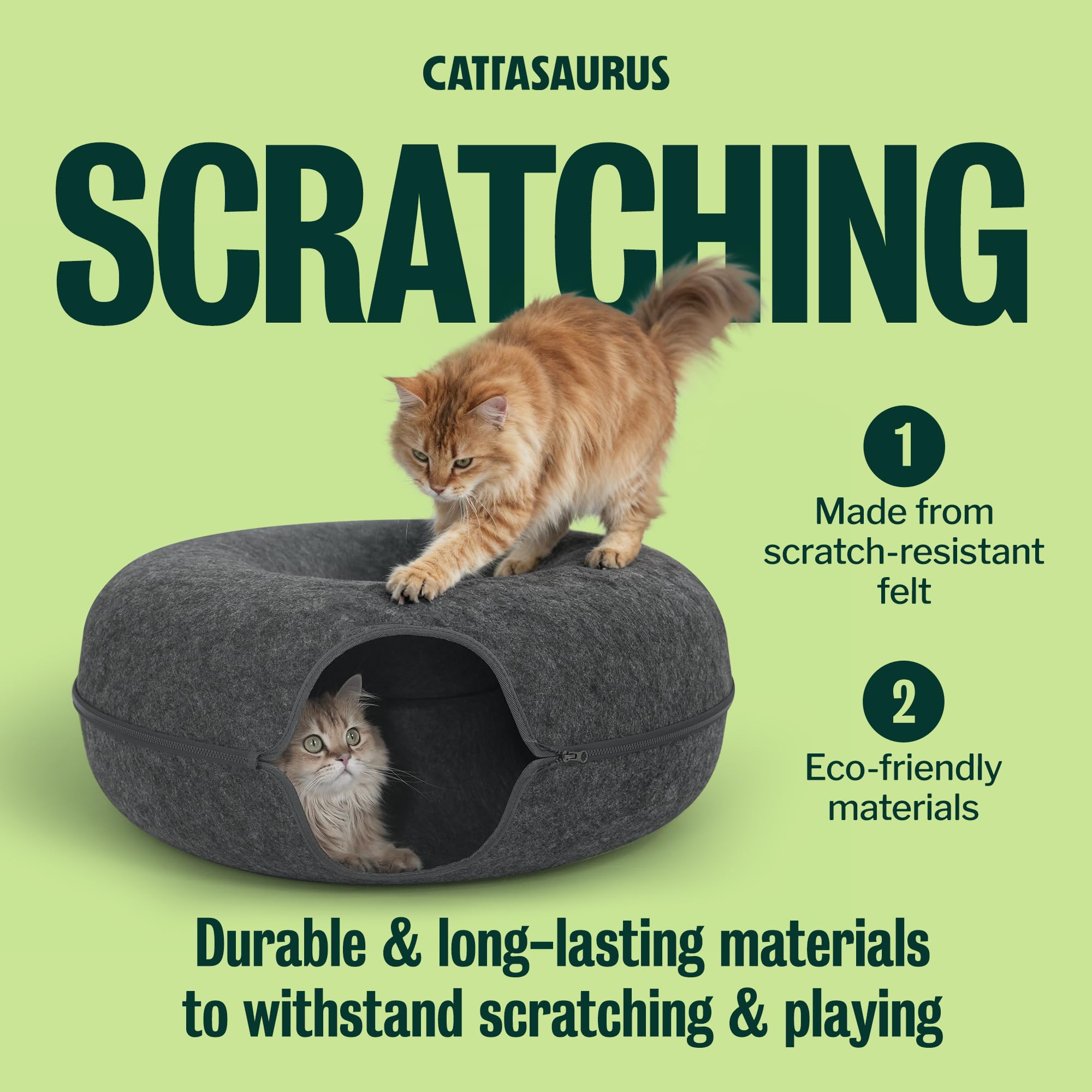 Cattasaurus Cat Cave storage recess offers practical space for toys and accessories.