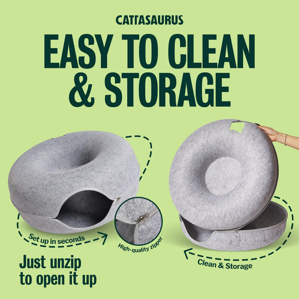 Cattasaurus Peekaboo Cat Cave dark gray close-up shows durable fabric and safety