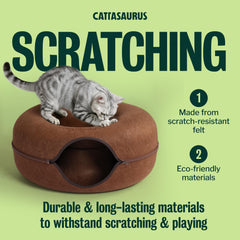 Cattasaurus Peekaboo detachable tunnel bed enables easy cleaning.