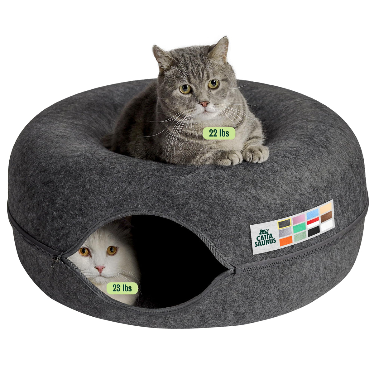Cattasaurus Peekaboo cat cave with top donut bed for large cats